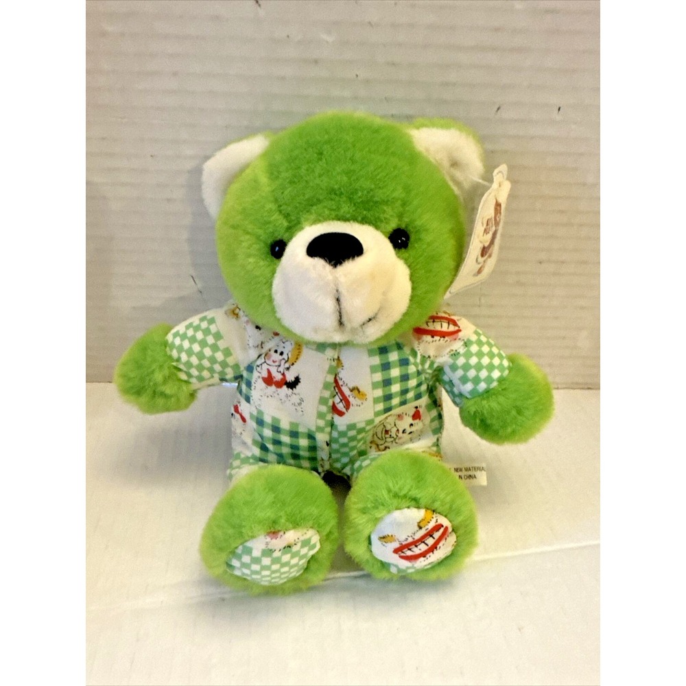 Vintage King Plush Green Bear Fabric Design Stuffed Animal Toy Small w/ tags
